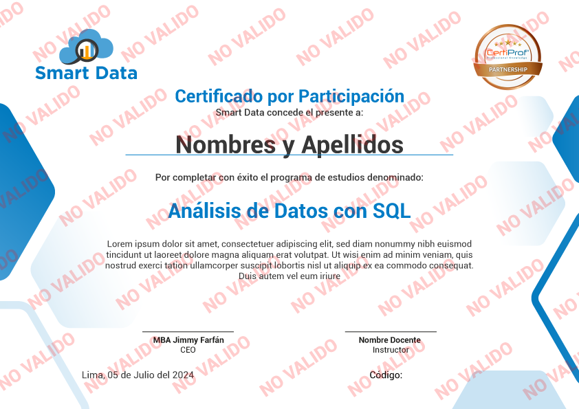 Diploma de participación Smart Data