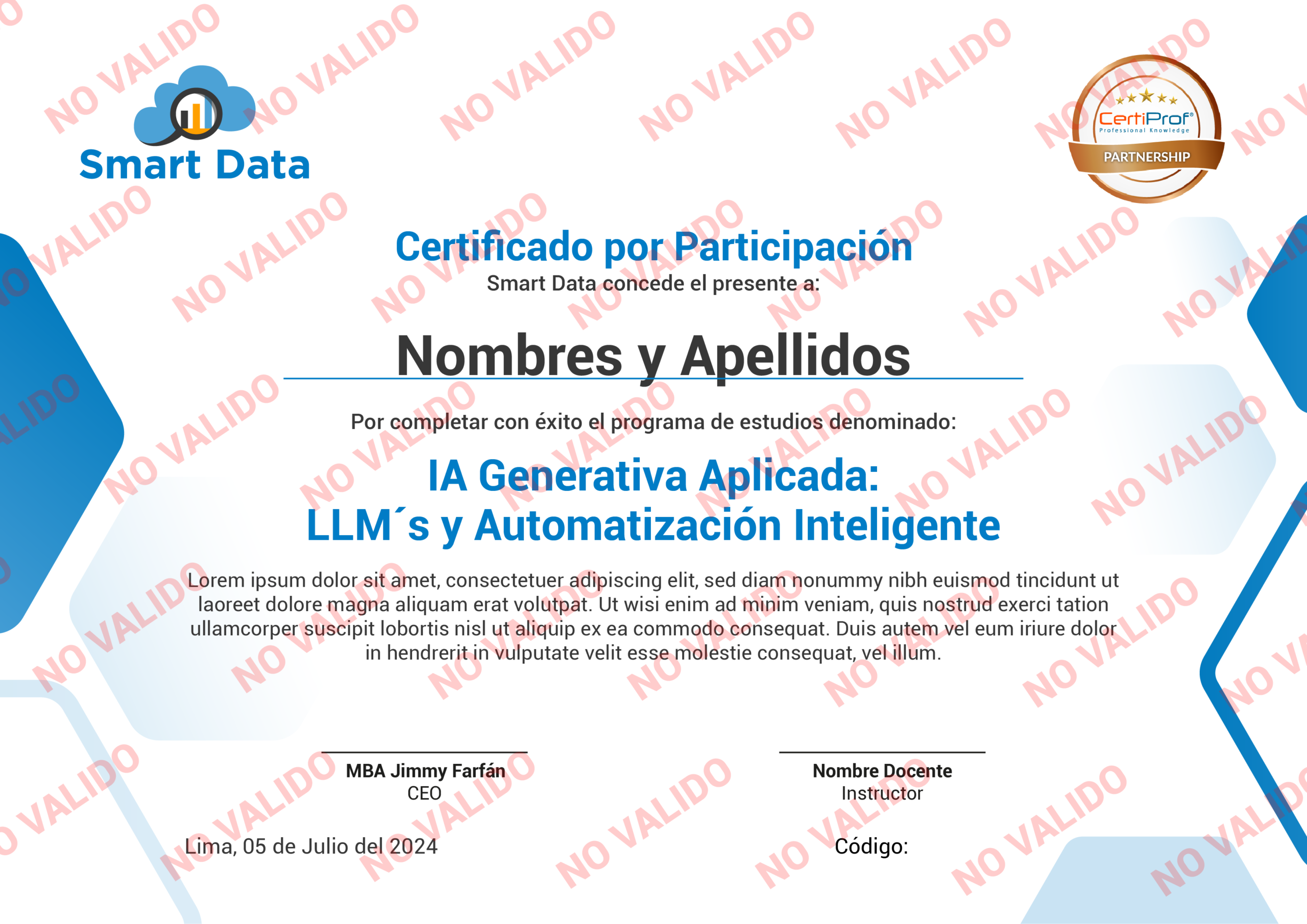 Diploma de participación Smart Data