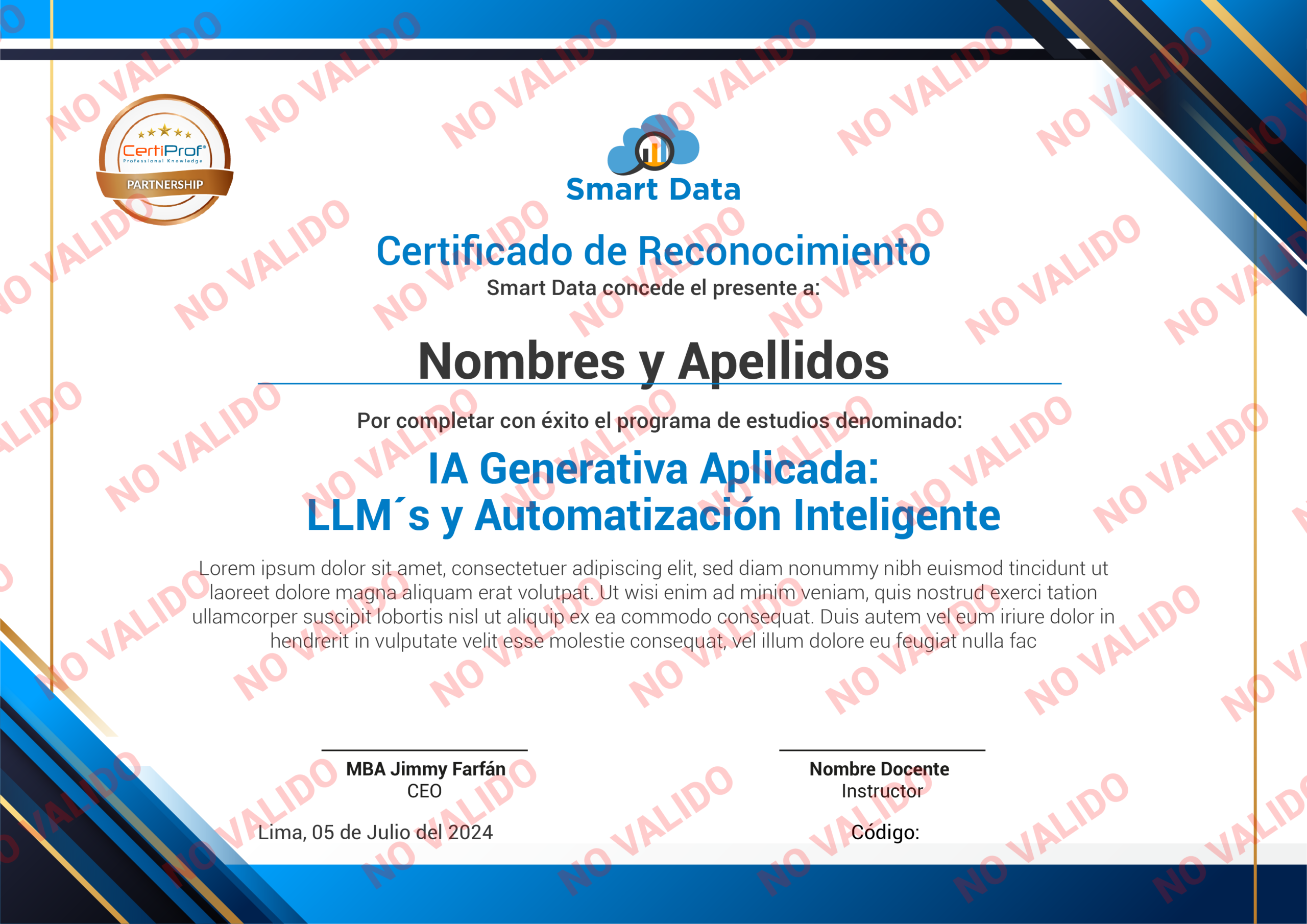 Diploma de reconocimiento Smart Data