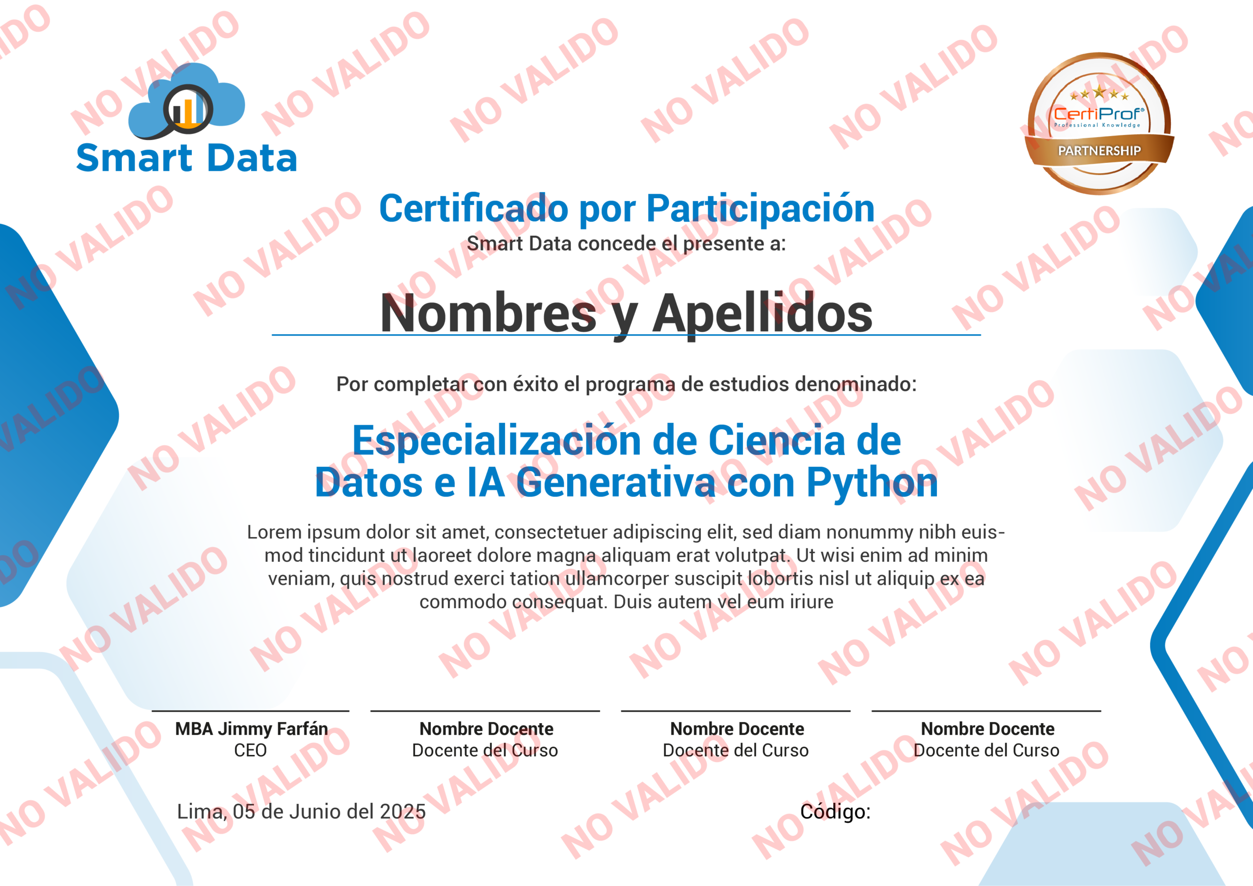 Diploma de participación Smart Data