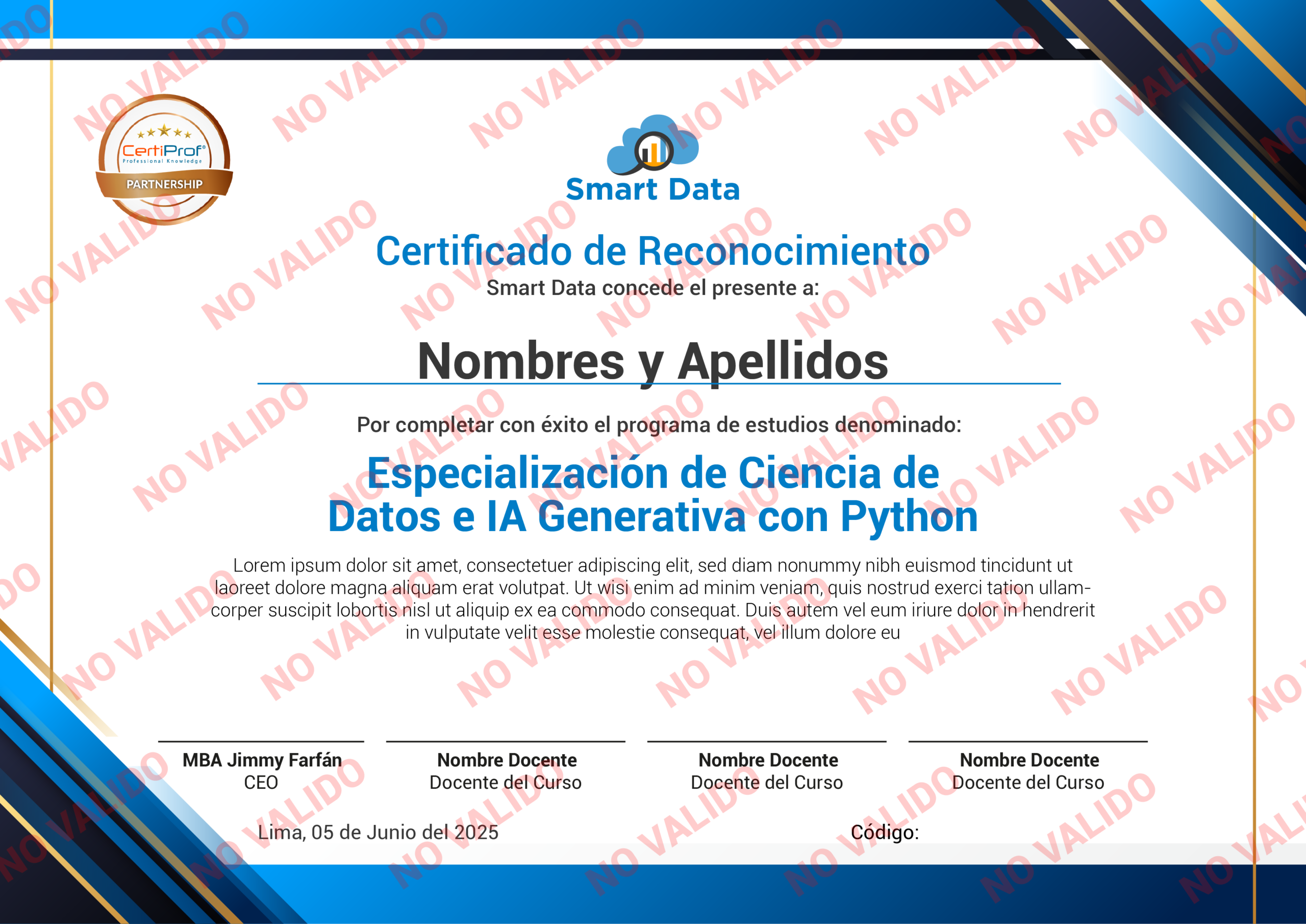 Diploma de reconocimiento Smart Data