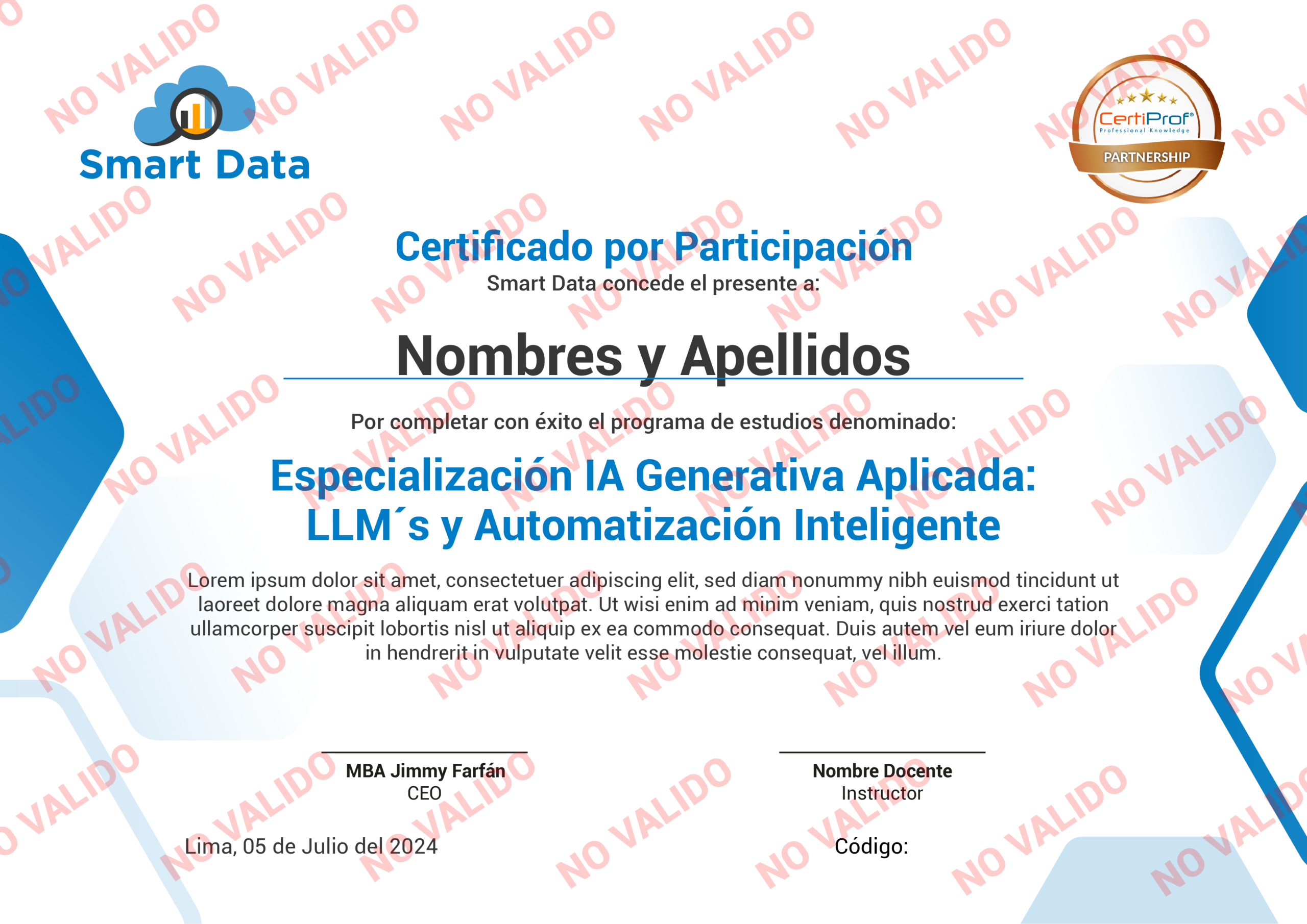 Diploma de participación Smart Data