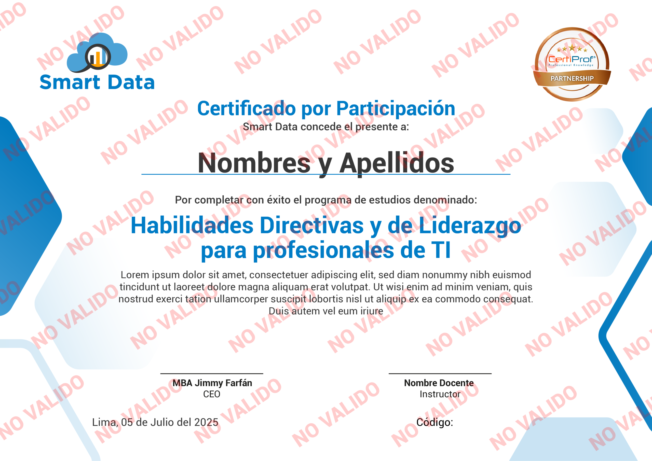 Diploma de participación Smart Data