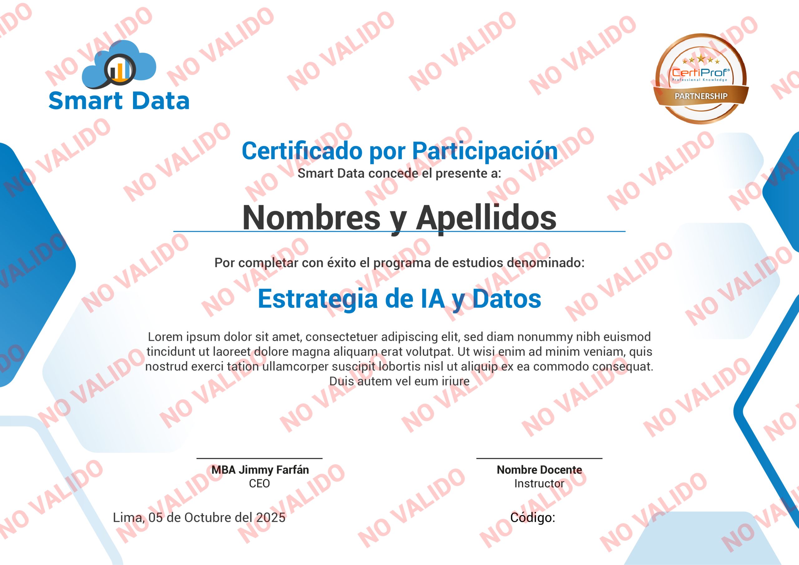 Diploma de participación Smart Data