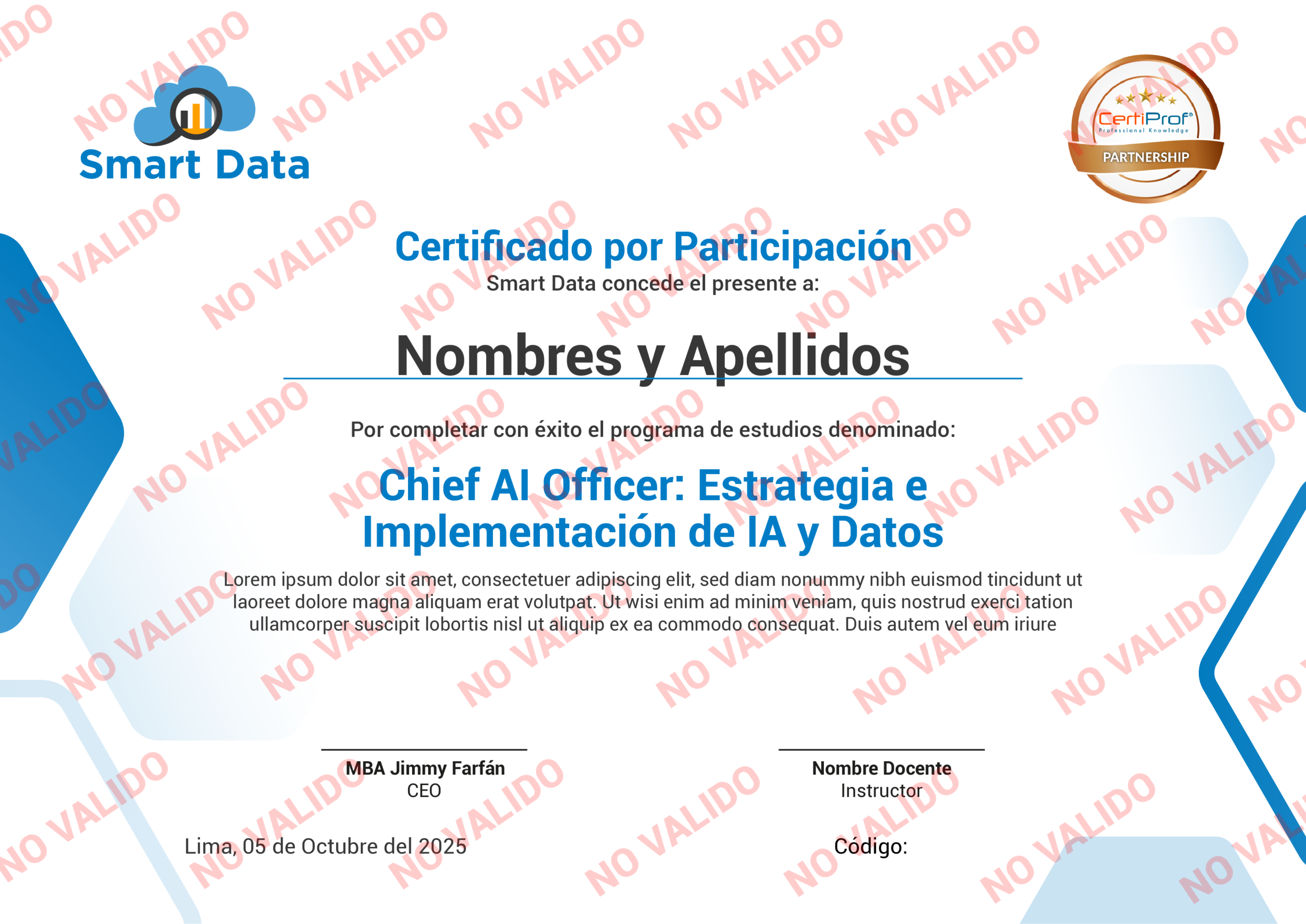 Diploma de participación Smart Data