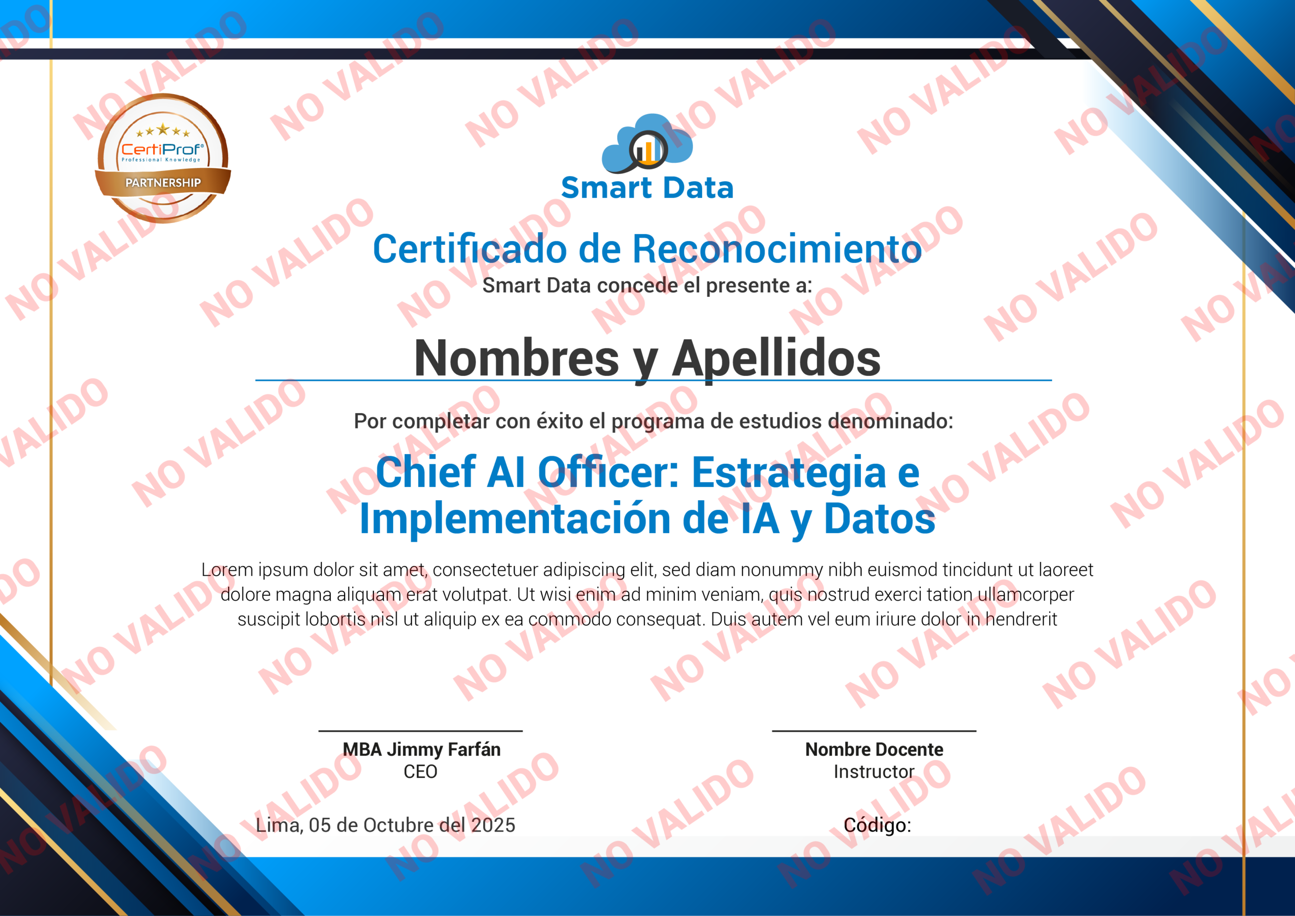 Diploma de reconocimiento Smart Data