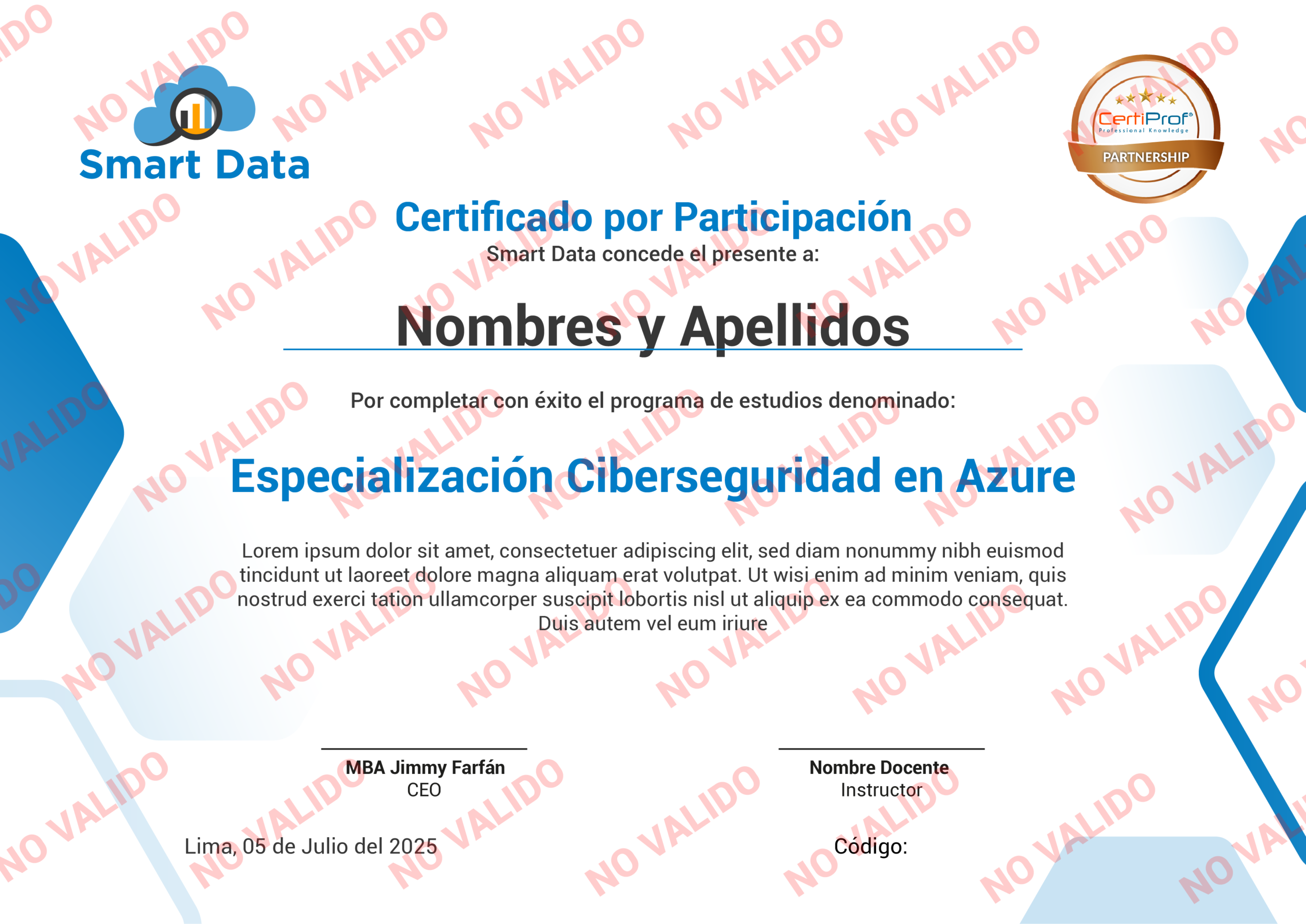 Diploma de participación Smart Data