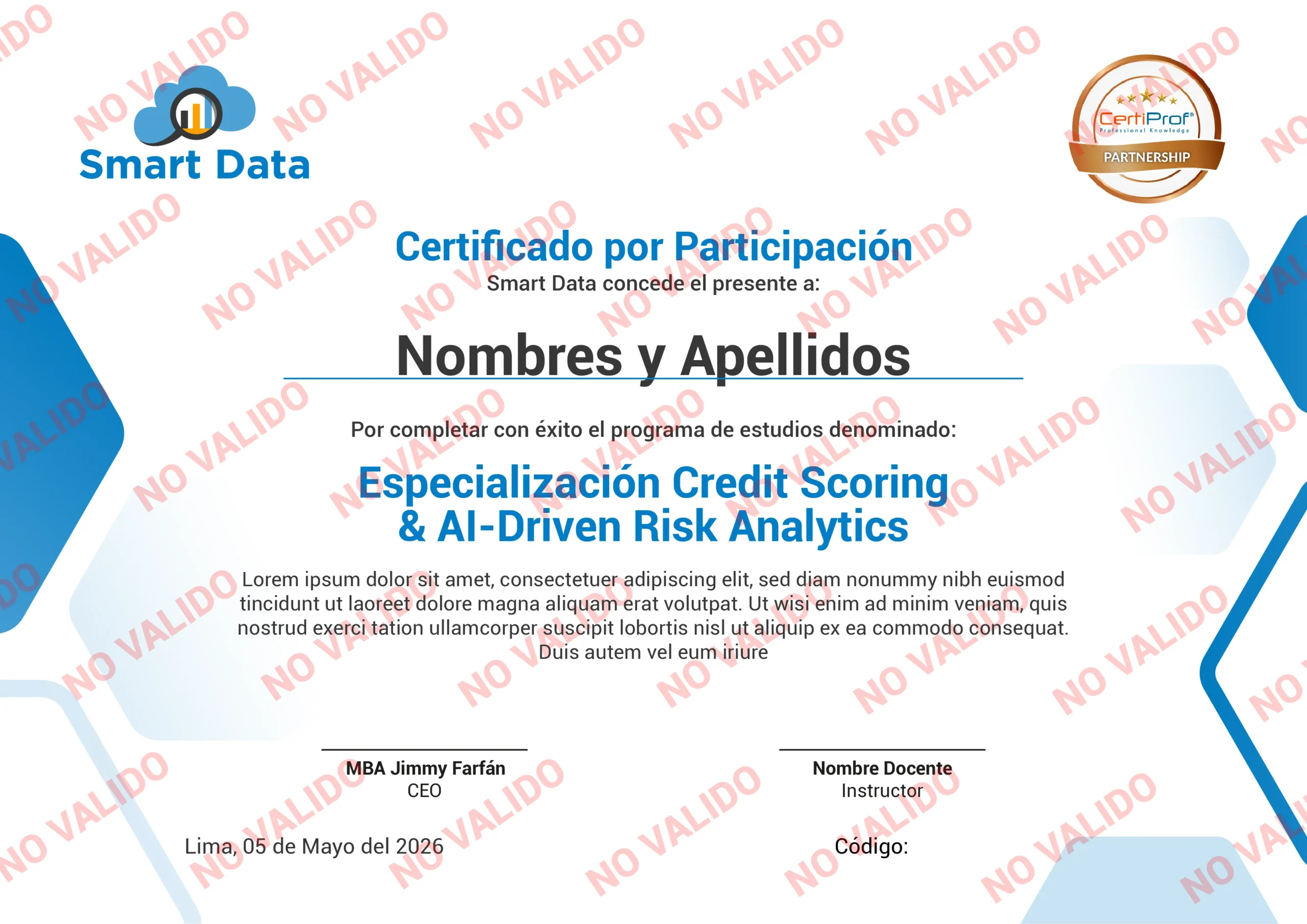 Diploma de participación Smart Data
