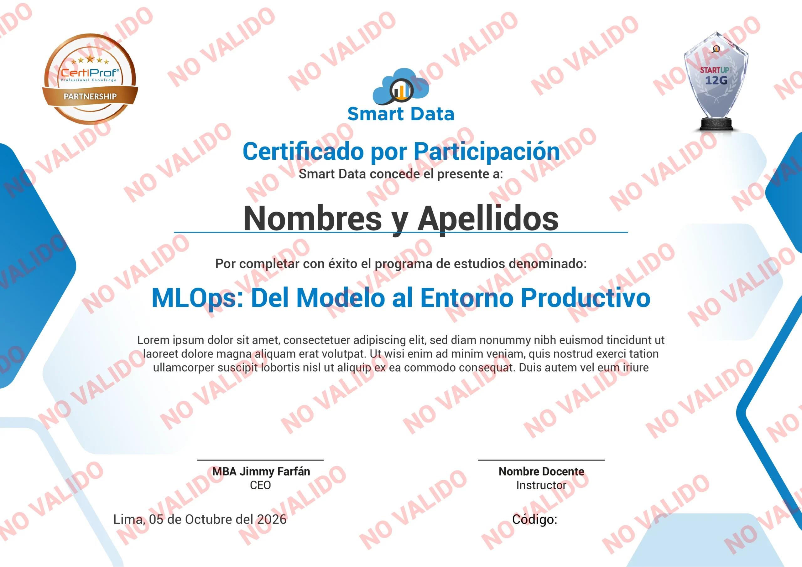 Diploma de participación Smart Data